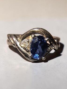 Vintage Blue Sapphire And Clear Gemstone Sterling Silver Ring
